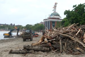バリ海岸に大量の木材ごみ