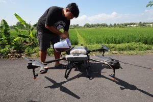 ドローンで水田に肥料散布